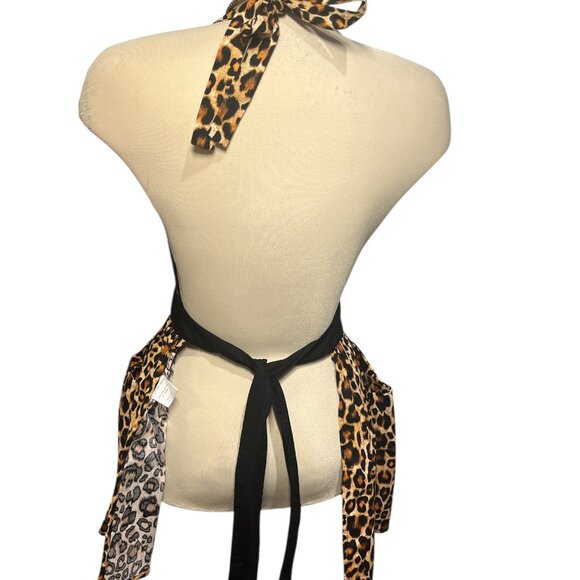 COPY SUGAR BABY APRONS Leopard Print O/S 2 Pockets 100% Cotton Black Bow & Ties - Picture 5 of 8